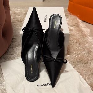 Balenciaga Black Pointed Toe Mules with Bow